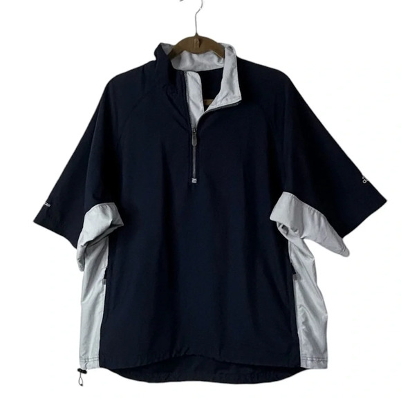 5/$25 
Adidas Pullover Quarter Zip Top Mens Medium Blue Short Sleeve Pocket - Picture 1 of 11